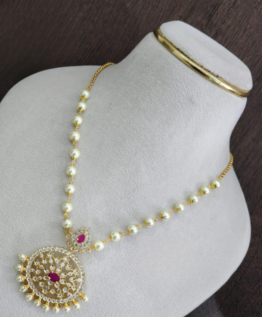 Cz Gold Pendant with Meti Mala