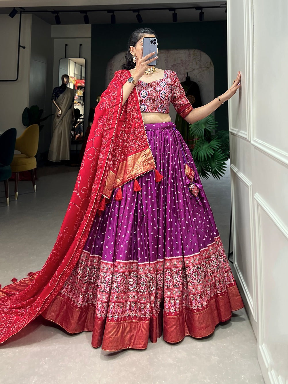 Bandhani Lehenga with Patola Border