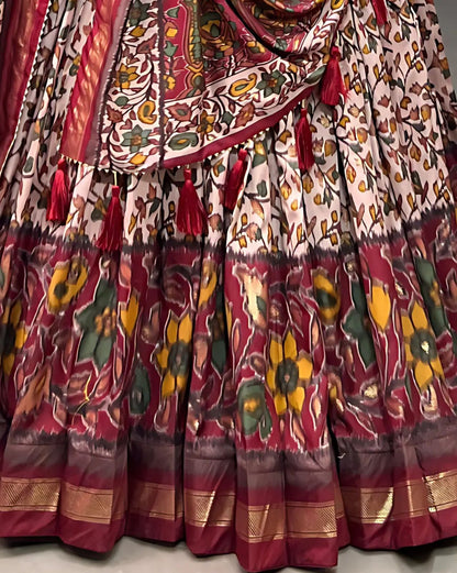 Pen Kalamkari Floral Lehenga