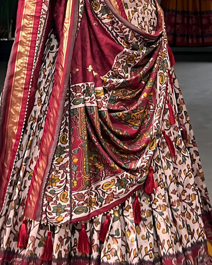 Pen Kalamkari Floral Lehenga