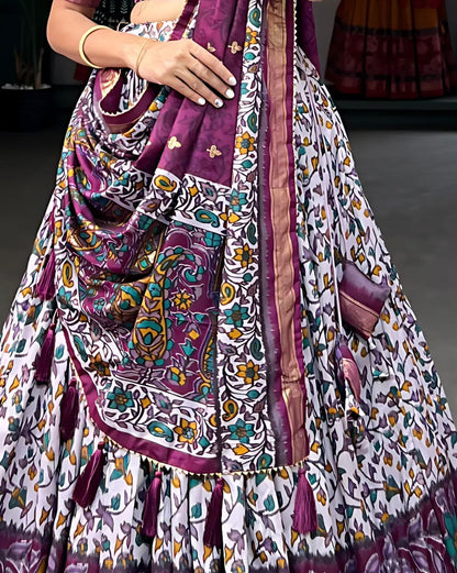 Pen Kalamkari Floral Lehenga