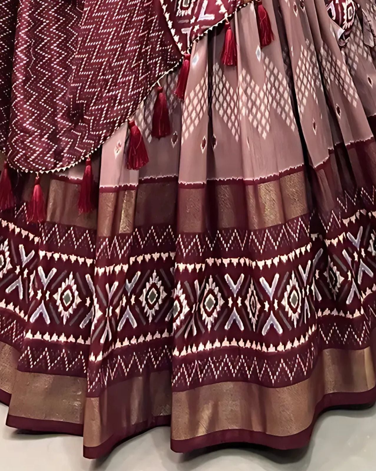 Ikkat Patola Border Lehenga