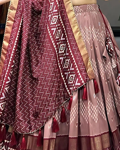 Ikkat Patola Border Lehenga