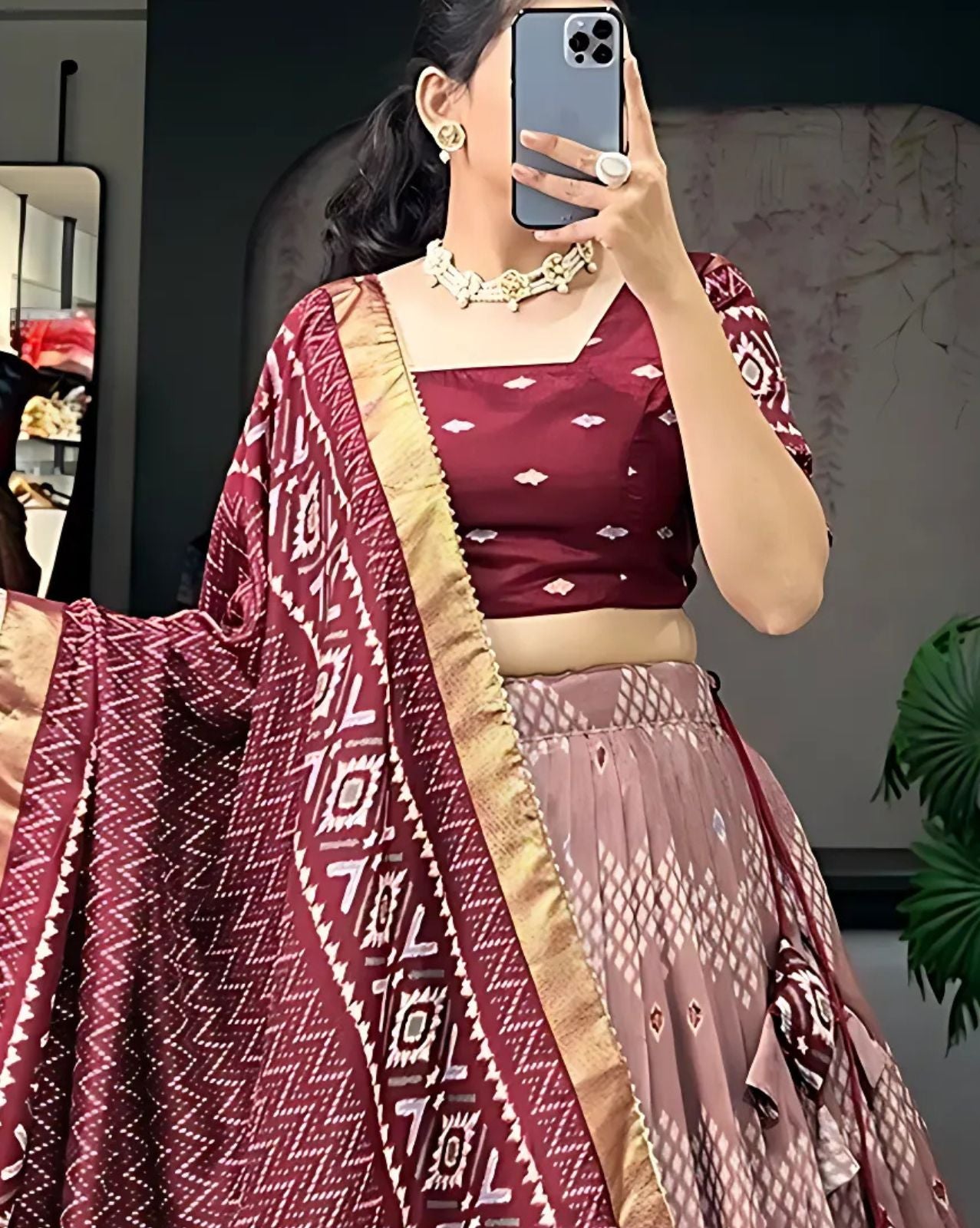 Ikkat Patola Border Lehenga