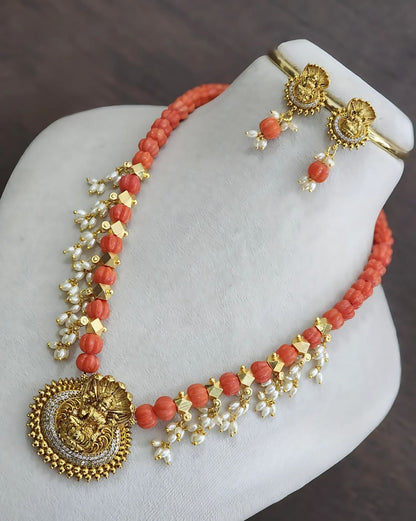 Nakshi Pendant Mala With Cucumber and Rice Pearls set.