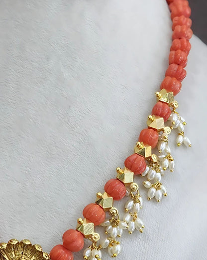 Nakshi Pendant Mala With Cucumber and Rice Pearls set.